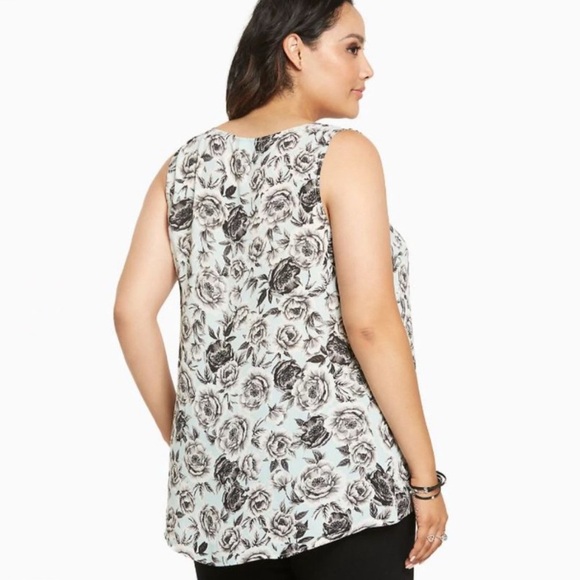 Torrid Mint Green & Black Floral Print Georgette Tank Top Size 3 - Picture 3 of 7